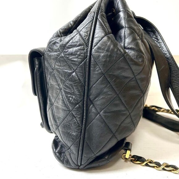 RARE Authentic CHANEL Vintage CC Lambskin Leather Backpack Shoulder Bag Black - Picture 5 of 16